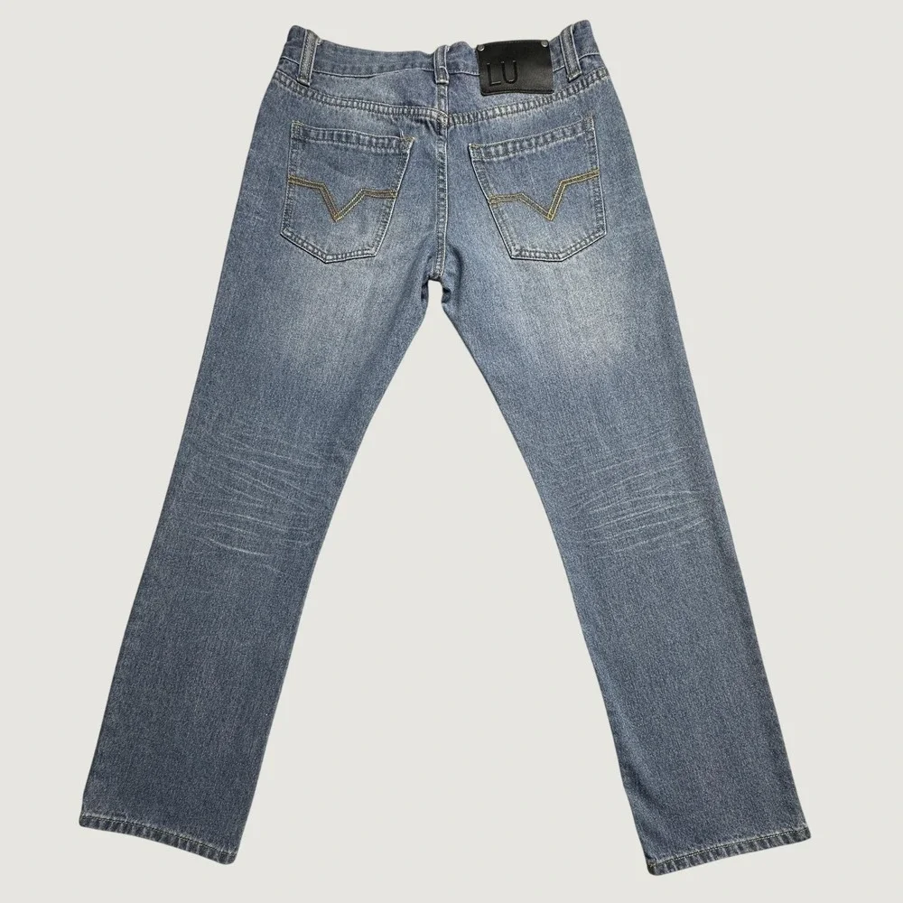Linea Uomo Jeans Mens 32x32 Blue Straight Leg Denim Pants V Pocket Embroidery